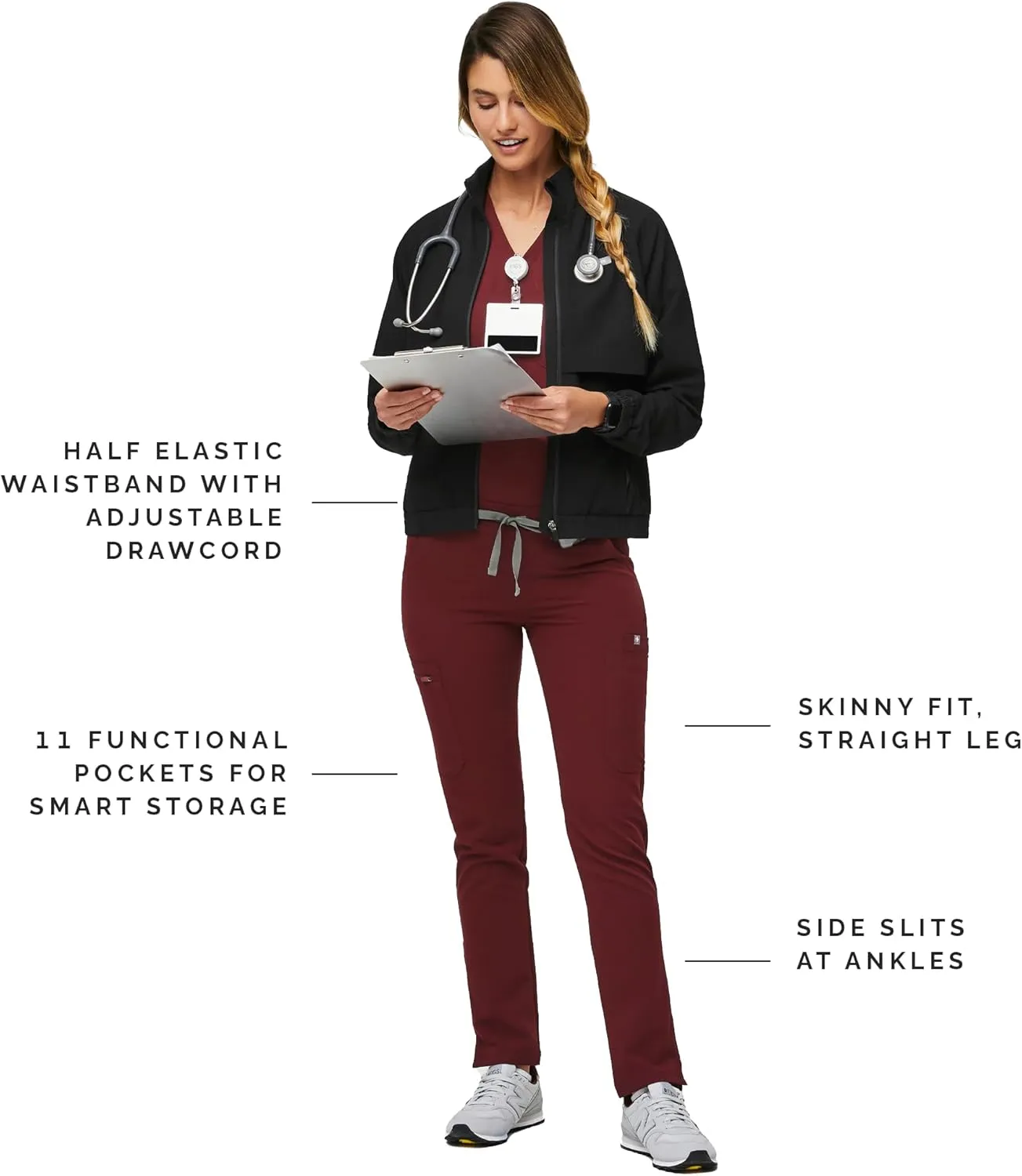 FIGS YOLA Skinny Scrub Pants for Women  Slim Fit, Straight Leg, 11 Pockets 4-Way Stretch, Anti-Wrinkle