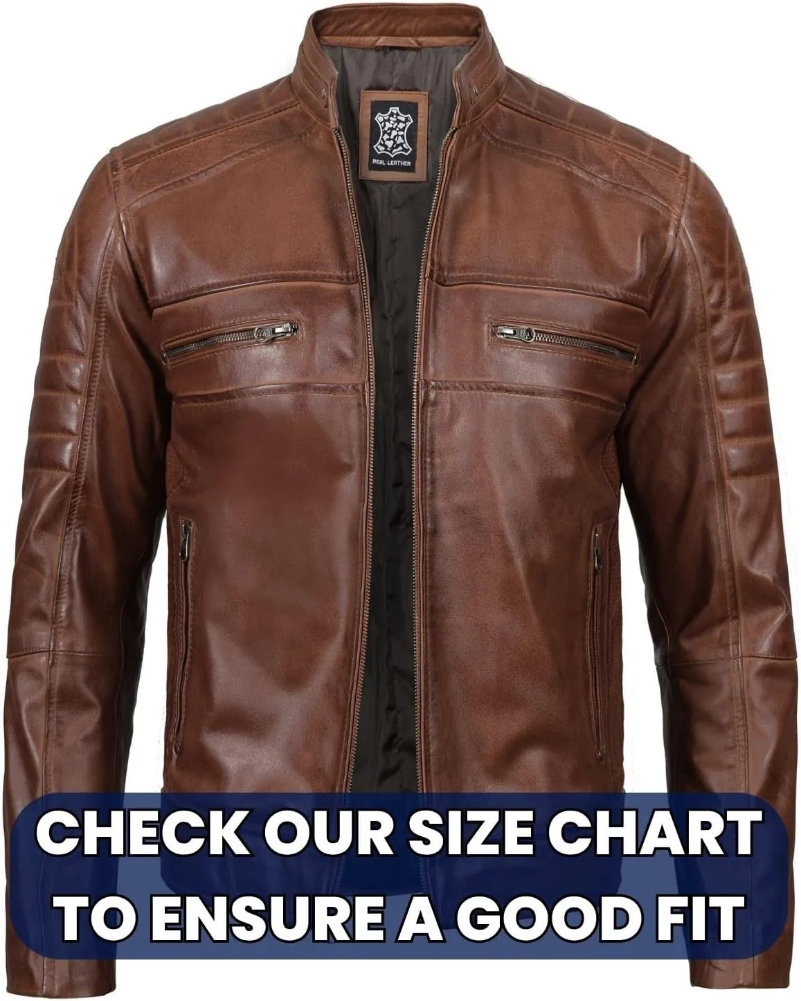 fjackets Cafe Racer Leather Jacket Men - Real Lambskin Natural Grain Leather Moto Style Jackets For Mens