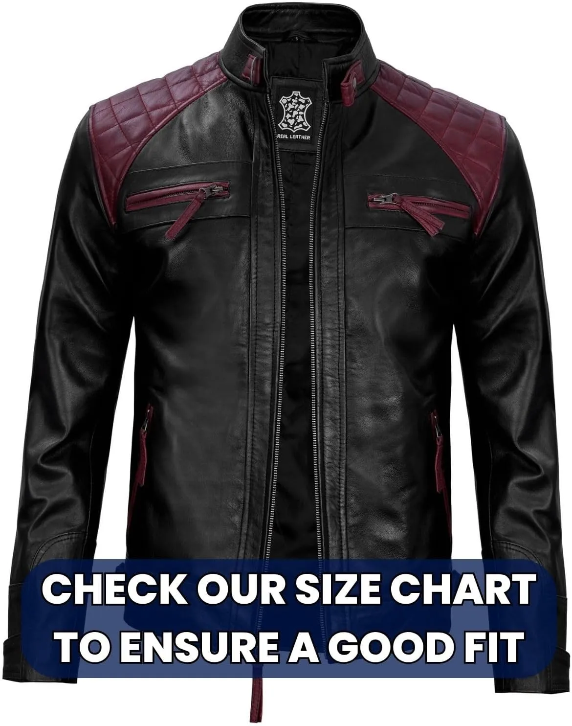 fjackets Real Lambskin Mens Leather Jackets - Quilted Cafe Racer Zip Up Moto Style Leather Jacket Men