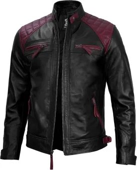 fjackets Real Lambskin Mens Leather Jackets - Quilted Cafe Racer Zip Up Moto Style Leather Jacket Men