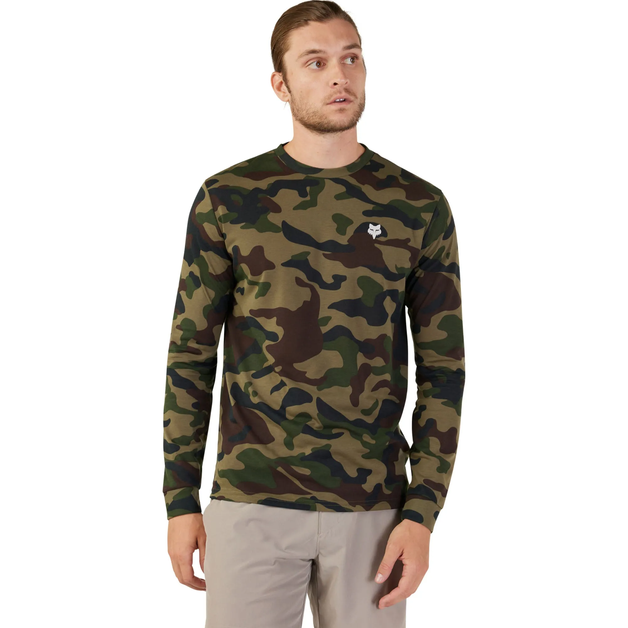 Fox Racing  Mens Fox Head Long Sleeve Tech Tee Camo T-Shirt TruDri Green Camo