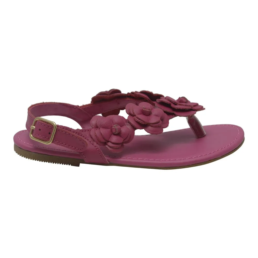 Girls Fuchsia Flower Blossom Accent Buckle Thong Sandals 11-4 Kids