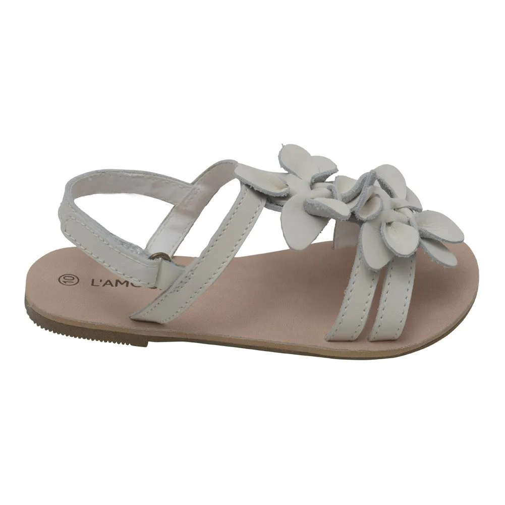 Girls White Flower Blossom Accent Strap Sandals 11-4 Kids