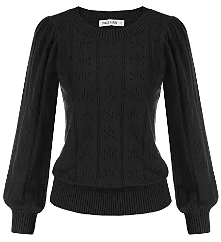 GRACE KARIN Womens Lightweight Thin Summer Pullover Sweater Cute Puff Short Sleeve Tops Pullover Shirt Knit Blouse