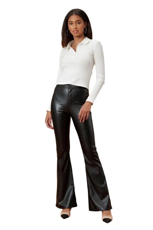 High Waisted Vegan Leather Flare