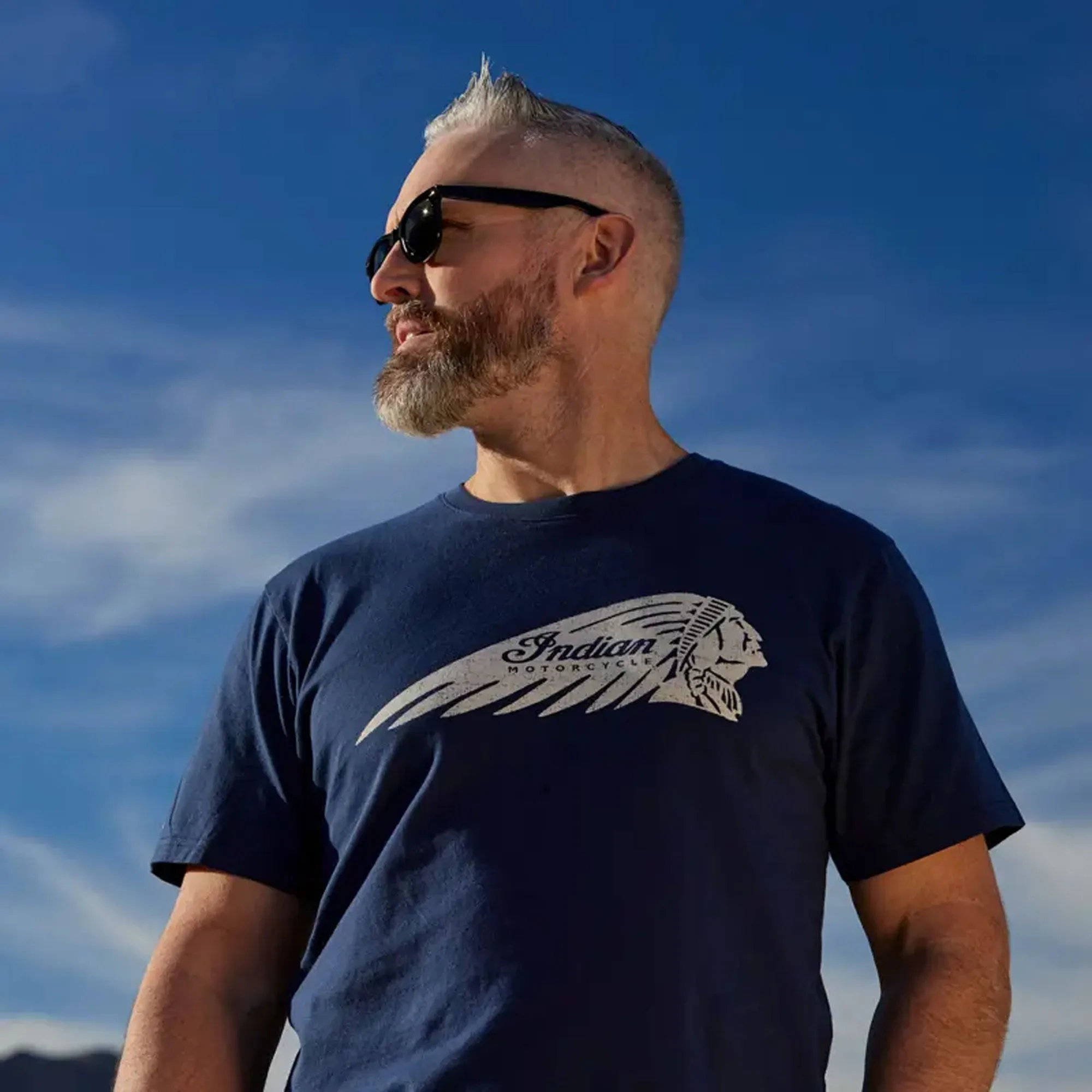 Indian Motorcycle  Mens Faded Headdress T-Shirt Tee Lightweight Comfortable Navy