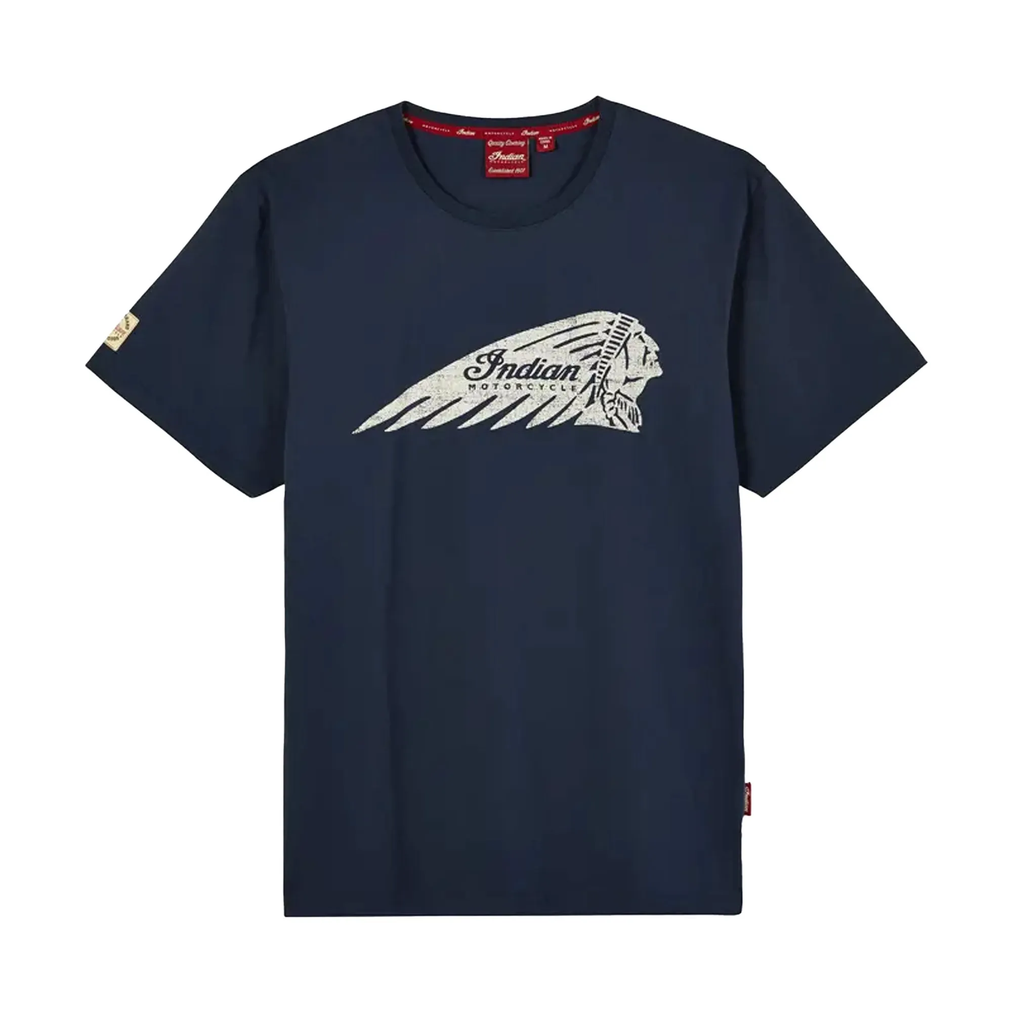 Indian Motorcycle  Mens Faded Headdress T-Shirt Tee Lightweight Comfortable Navy