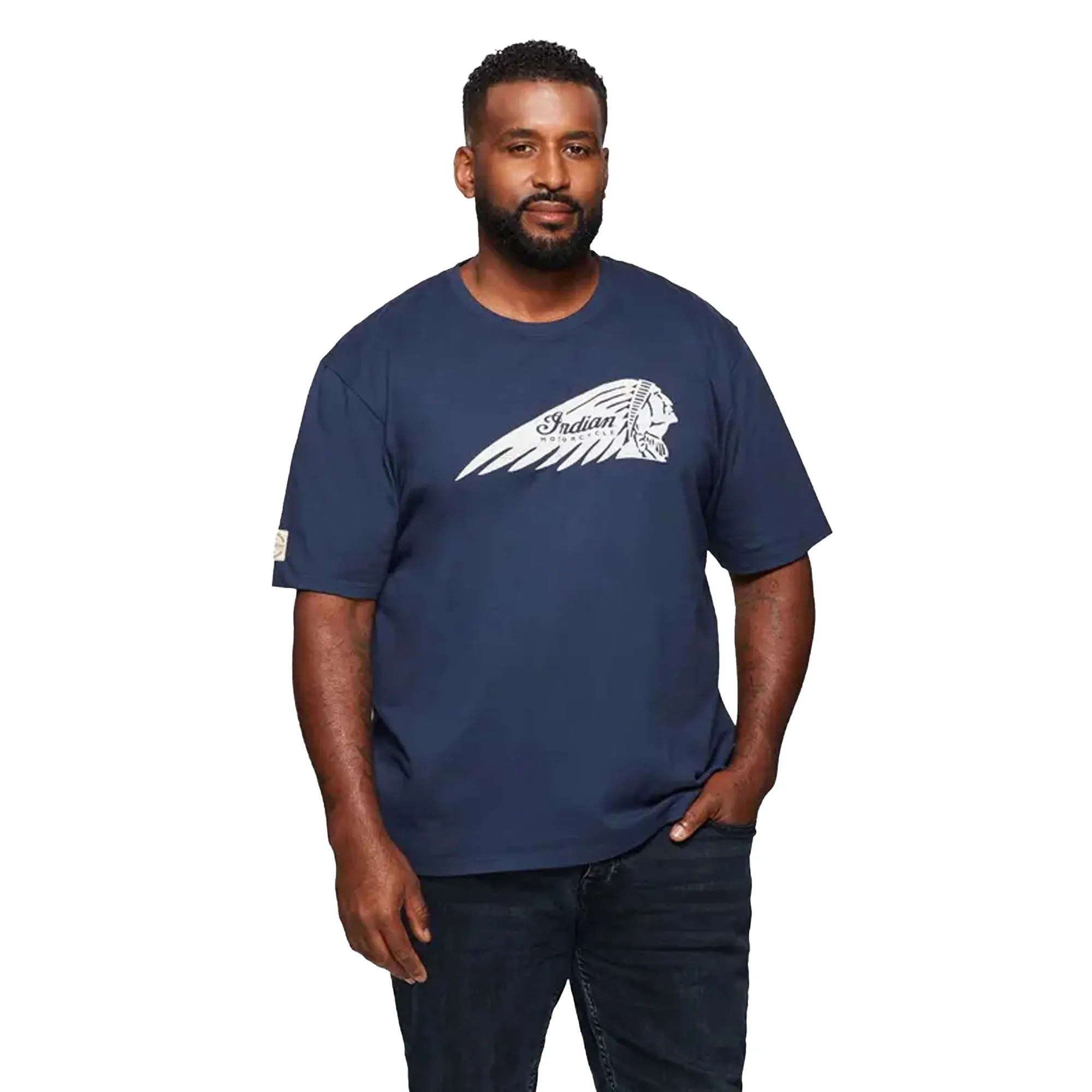 Indian Motorcycle  Mens Faded Headdress T-Shirt Tee Lightweight Comfortable Navy