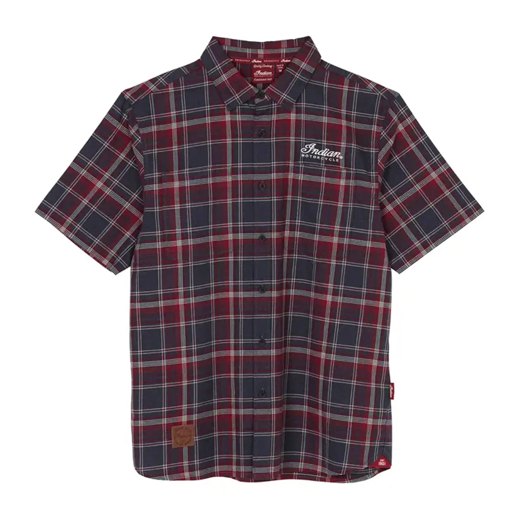 Indian Motorcycle Mens Springfield Plaid Shirt Button-Up Navy Blue