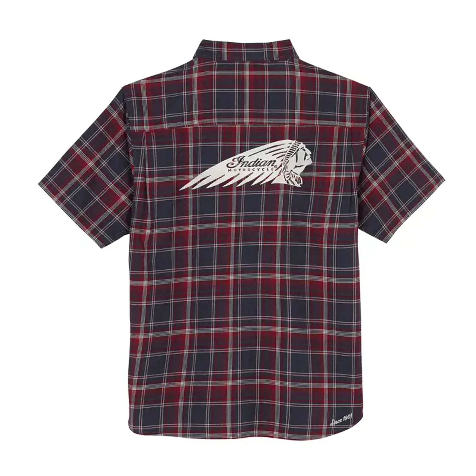 Indian Motorcycle Mens Springfield Plaid Shirt Button-Up Navy Blue