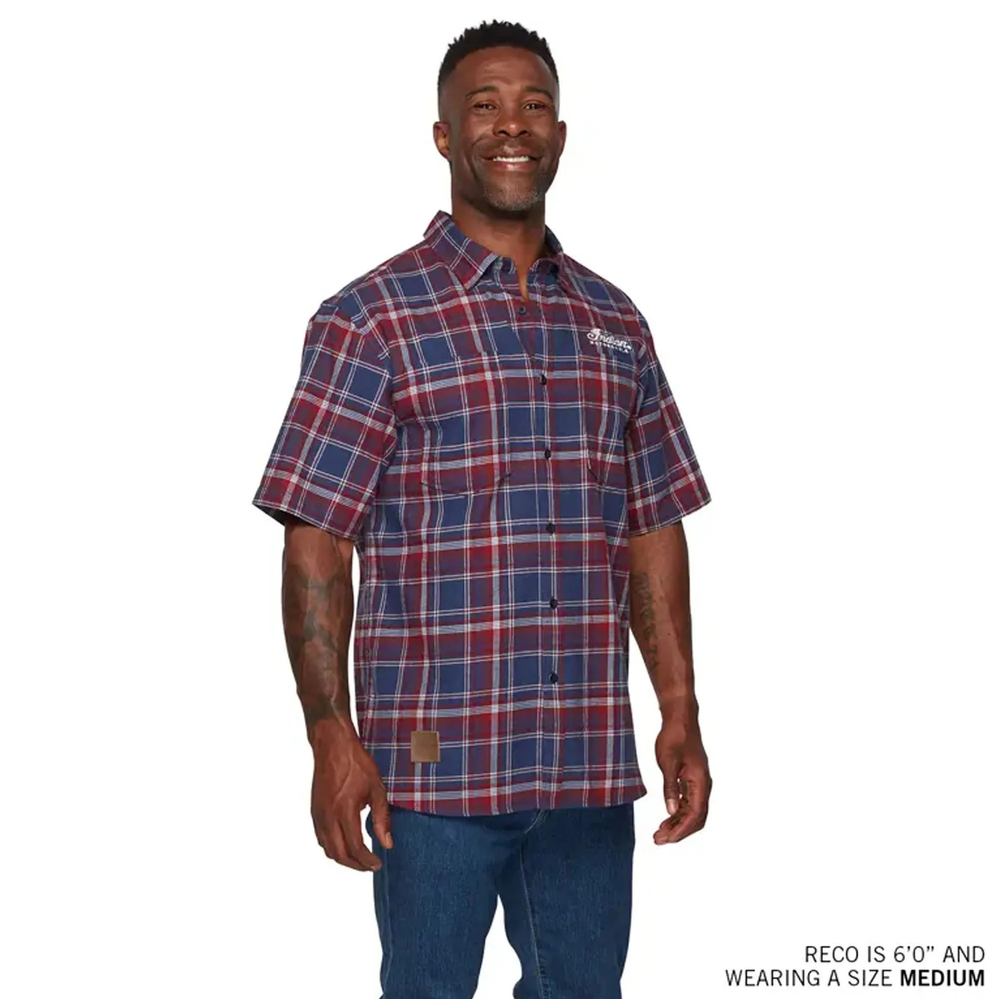 Indian Motorcycle Mens Springfield Plaid Shirt Button-Up Navy Blue