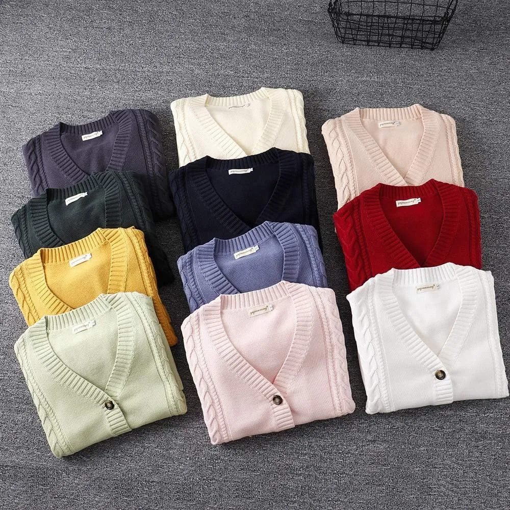 JASCLS Women's Long Sleeve Color Block Chunky Cable Knitted Oversized Sweater Cardigans for Women