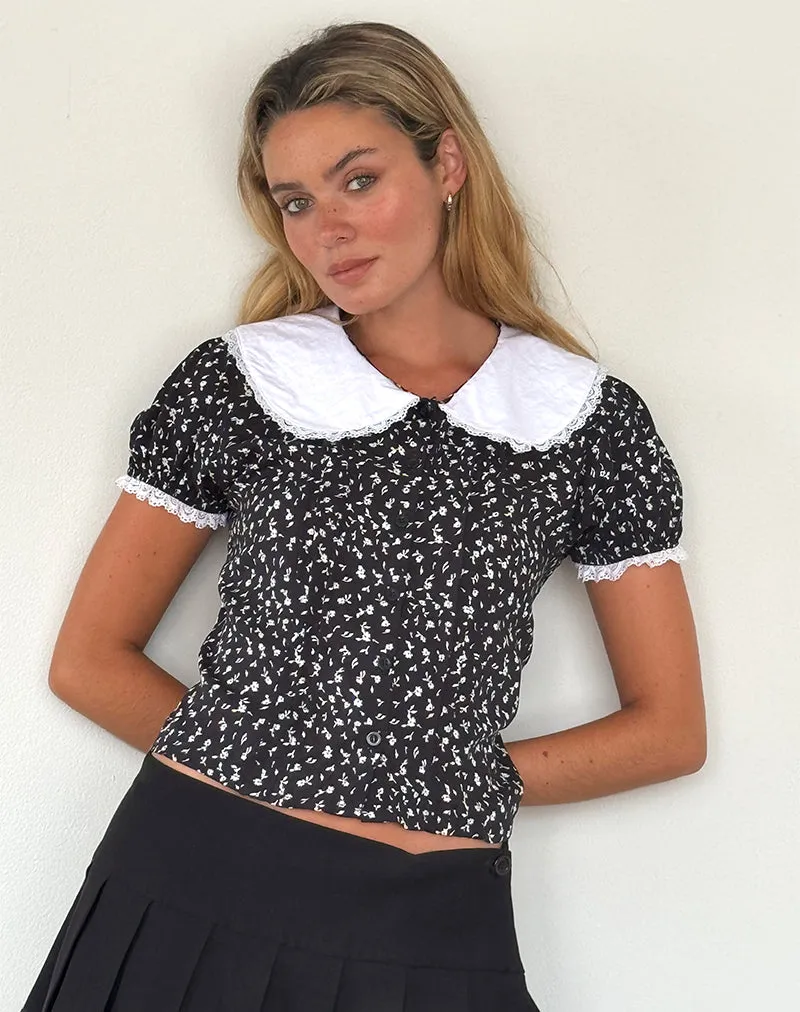 Jisoya Blouse in Black Ditsy Romance