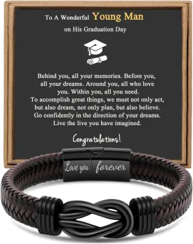 JoycuFF Graduation Gifts for Him Class of 2025 High School College Leather Bracelets Graduation Gifts for Son Boyfriend Classmates