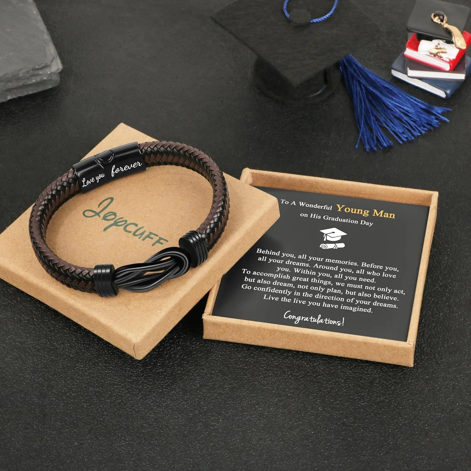 JoycuFF Graduation Gifts for Him Class of 2025 High School College Leather Bracelets Graduation Gifts for Son Boyfriend Classmates