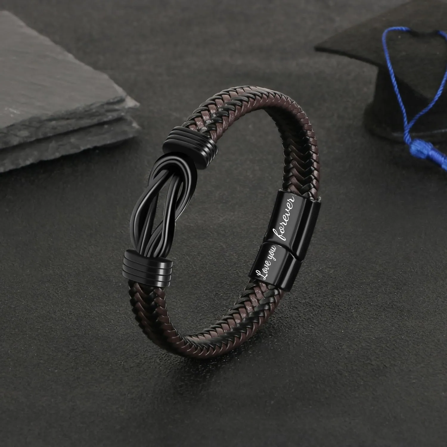 JoycuFF Graduation Gifts for Him Class of 2025 High School College Leather Bracelets Graduation Gifts for Son Boyfriend Classmates