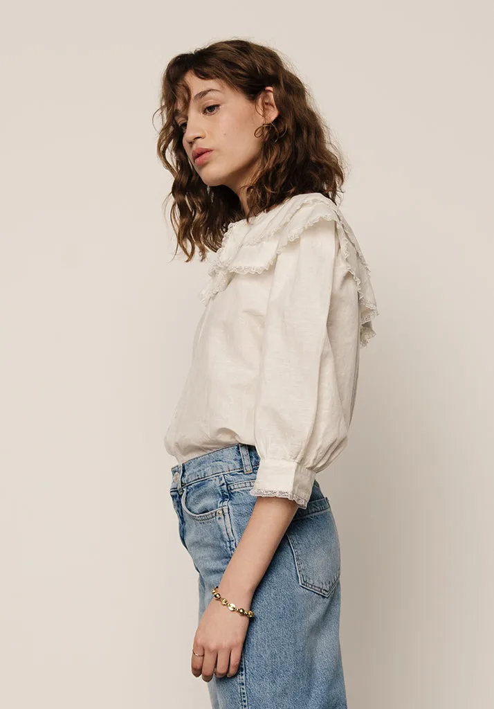 Keira Split Collar Blouse In Cream