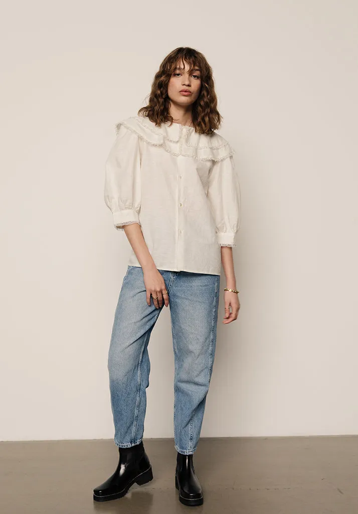 Keira Split Collar Blouse In Cream