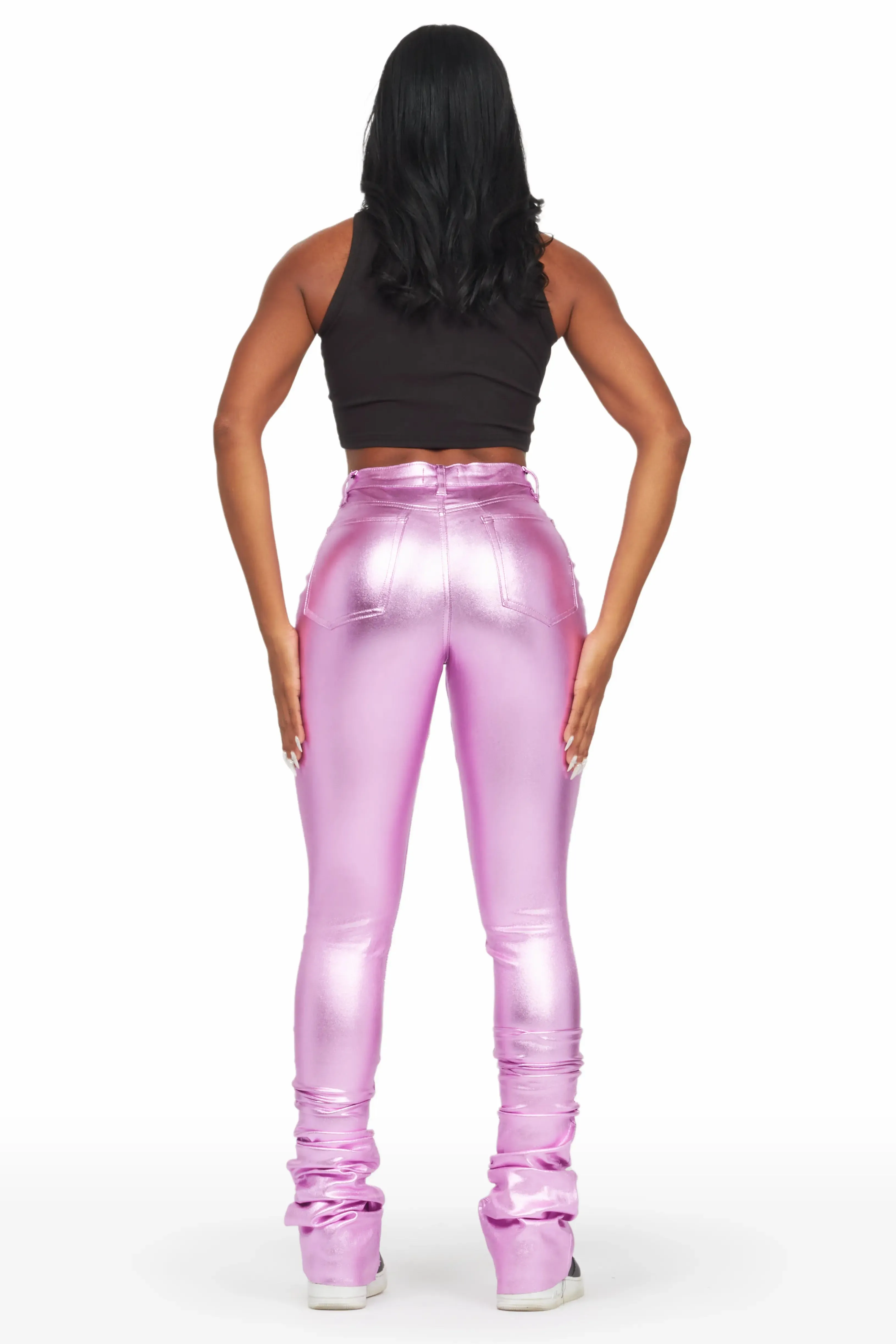 Keyonna Metallic Purple PU Super Stacked Pant