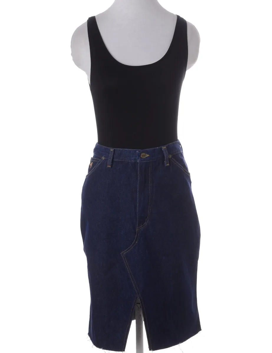 Label Freya Denim Cropped Frayed Jean Midi Skirt
