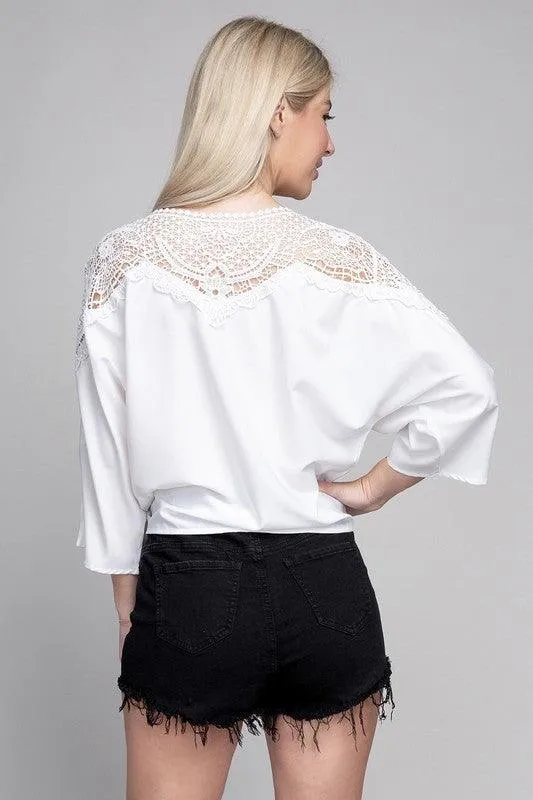Lace Trim Blouse With Tie