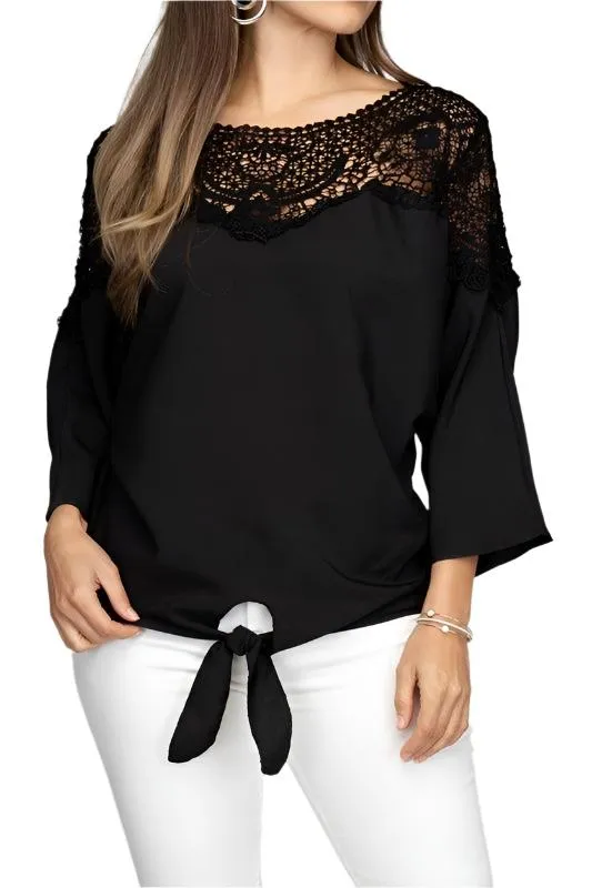 Lace Trim Blouse With Tie