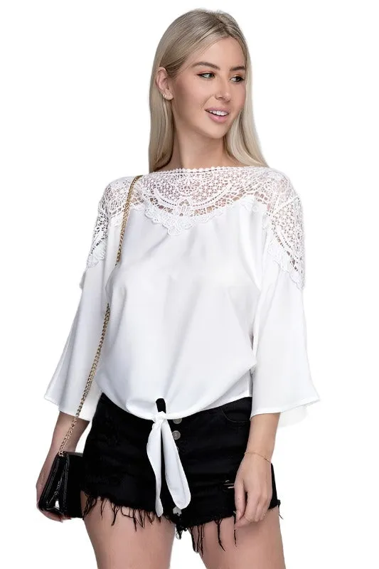 Lace Trim Blouse With Tie