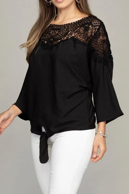 Lace Trim Blouse With Tie