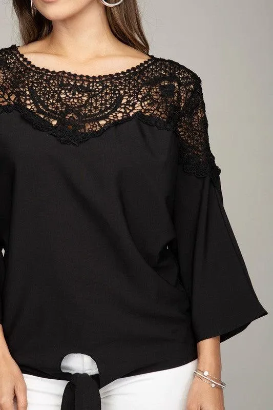 Lace Trim Blouse With Tie