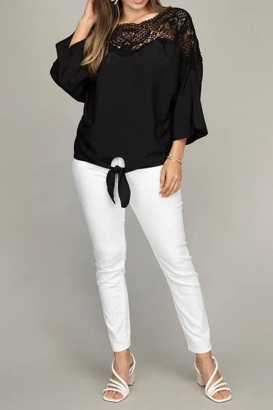 Lace Trim Blouse With Tie