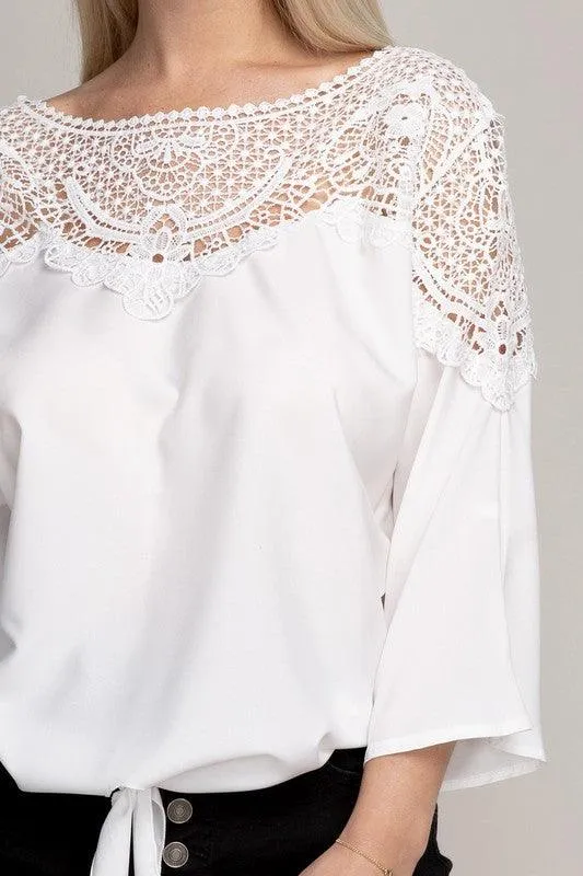 Lace Trim Blouse With Tie