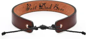Leather Bracelets for Men Inspirational Encouragement Gifts for Him Teenager Religious Confirmation Anniversary Memorial Engraved Message Adjustable Brown Cuff Bracelet Christmas Father's Day Birthday Jewelry