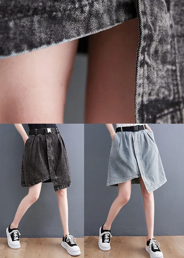 Light Blue Denim Skirts Asymmetrical Design Elastic Waist Summer LY2368