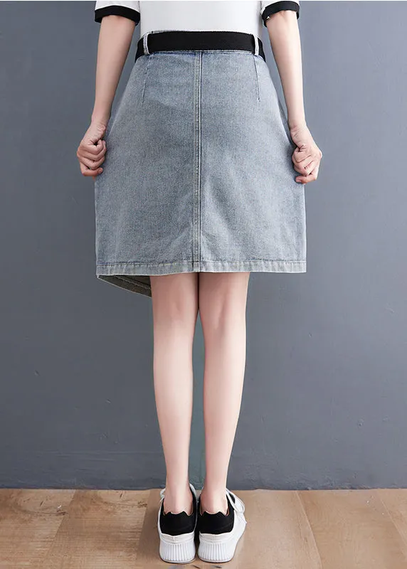 Light Blue Denim Skirts Asymmetrical Design Elastic Waist Summer LY2368