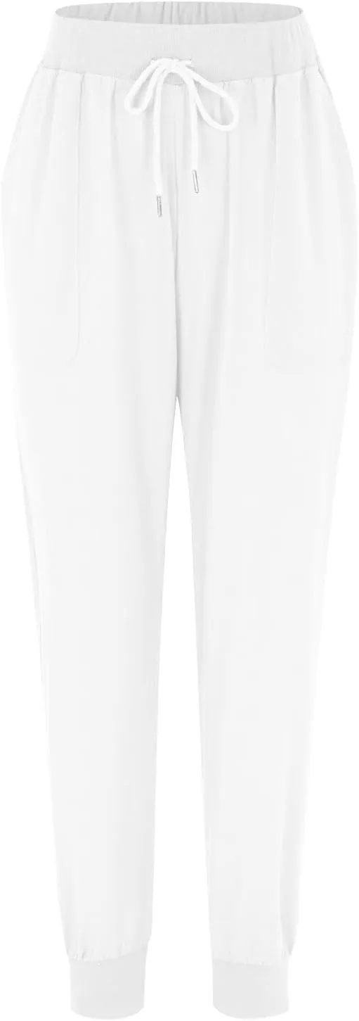 Linen Joggers for Women Casual Tapered Pants Elastic High Waist Cotton Linen Pants Drawstring Pants with Pockets Trousers
