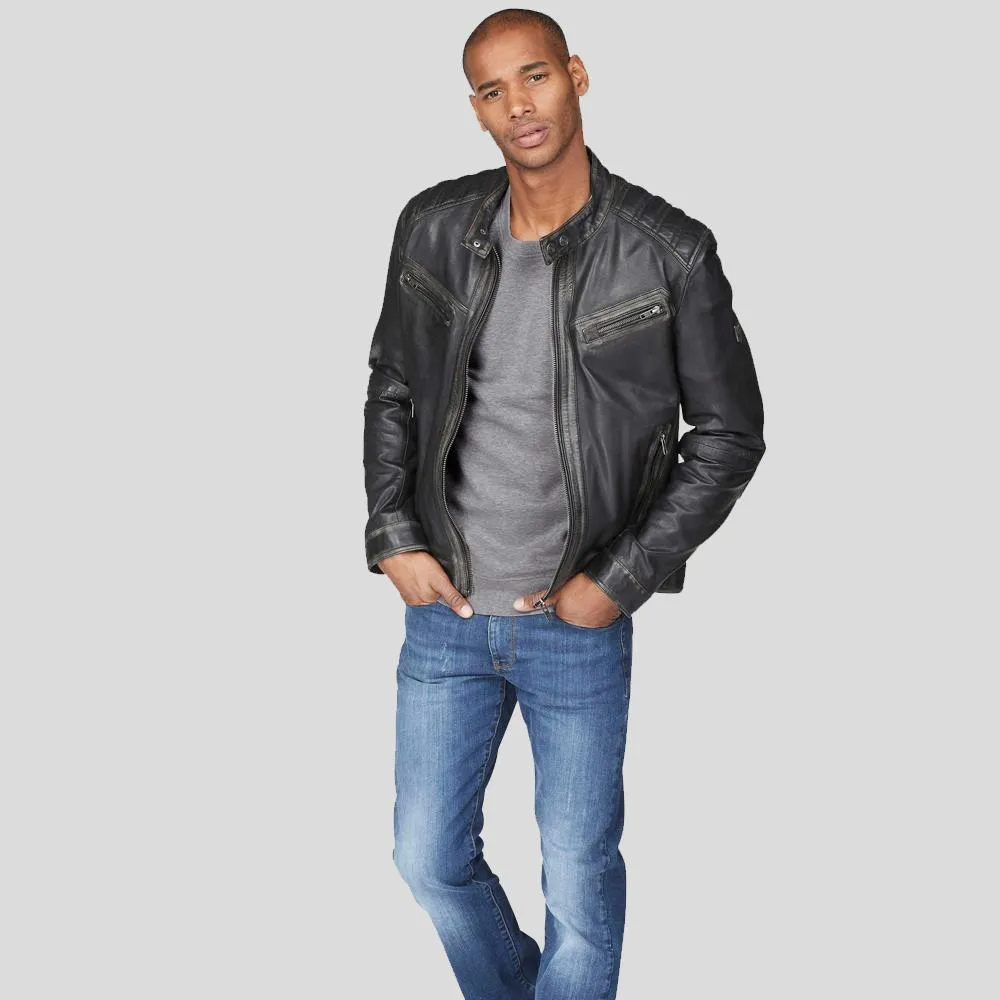 Lucas Black Motorcycle Leather Jacket