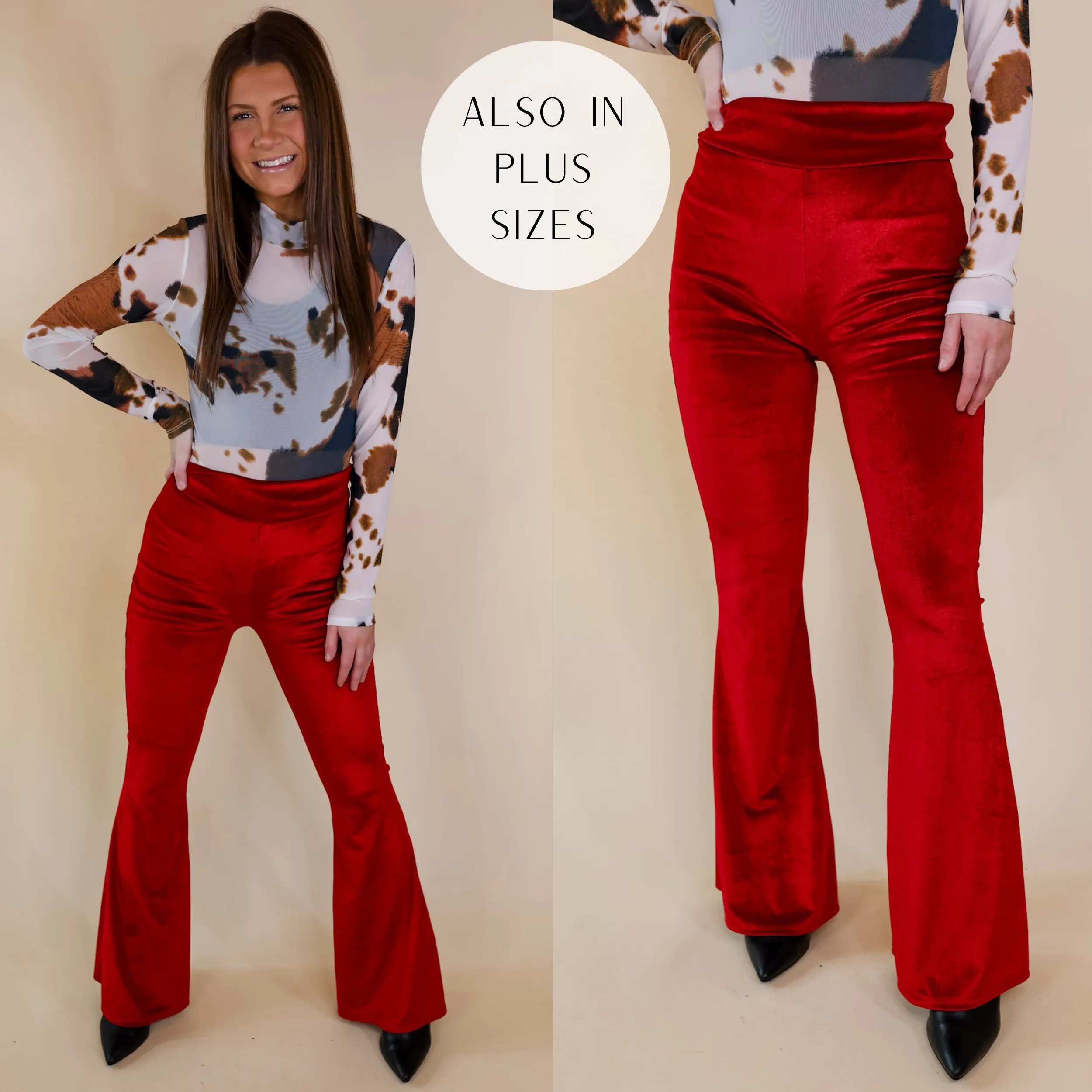 Luxe Standard Velvet Bell Bottom Pants in Red