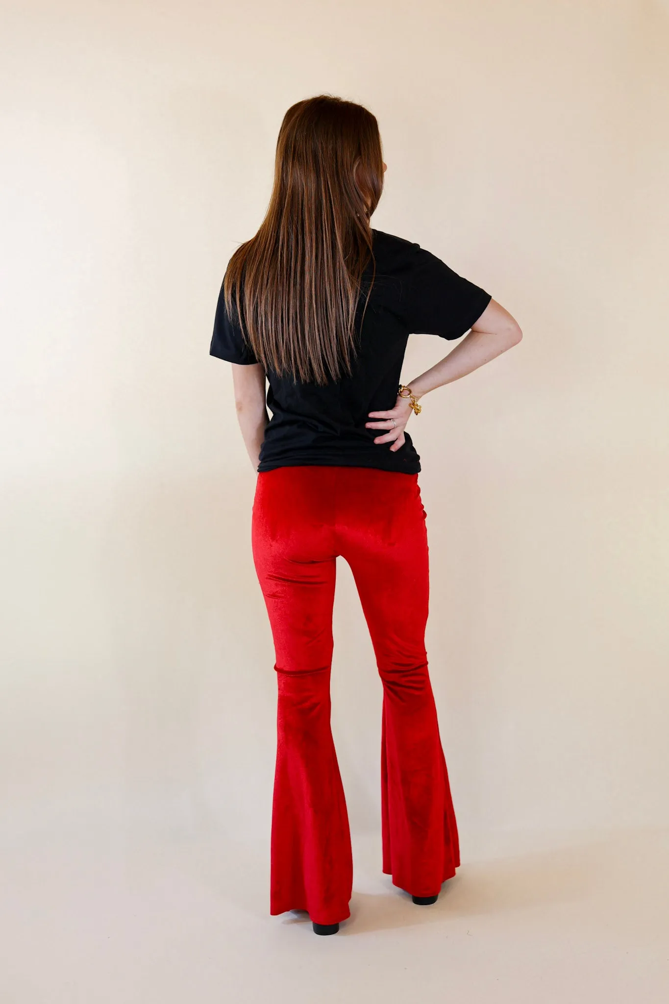 Luxe Standard Velvet Bell Bottom Pants in Red