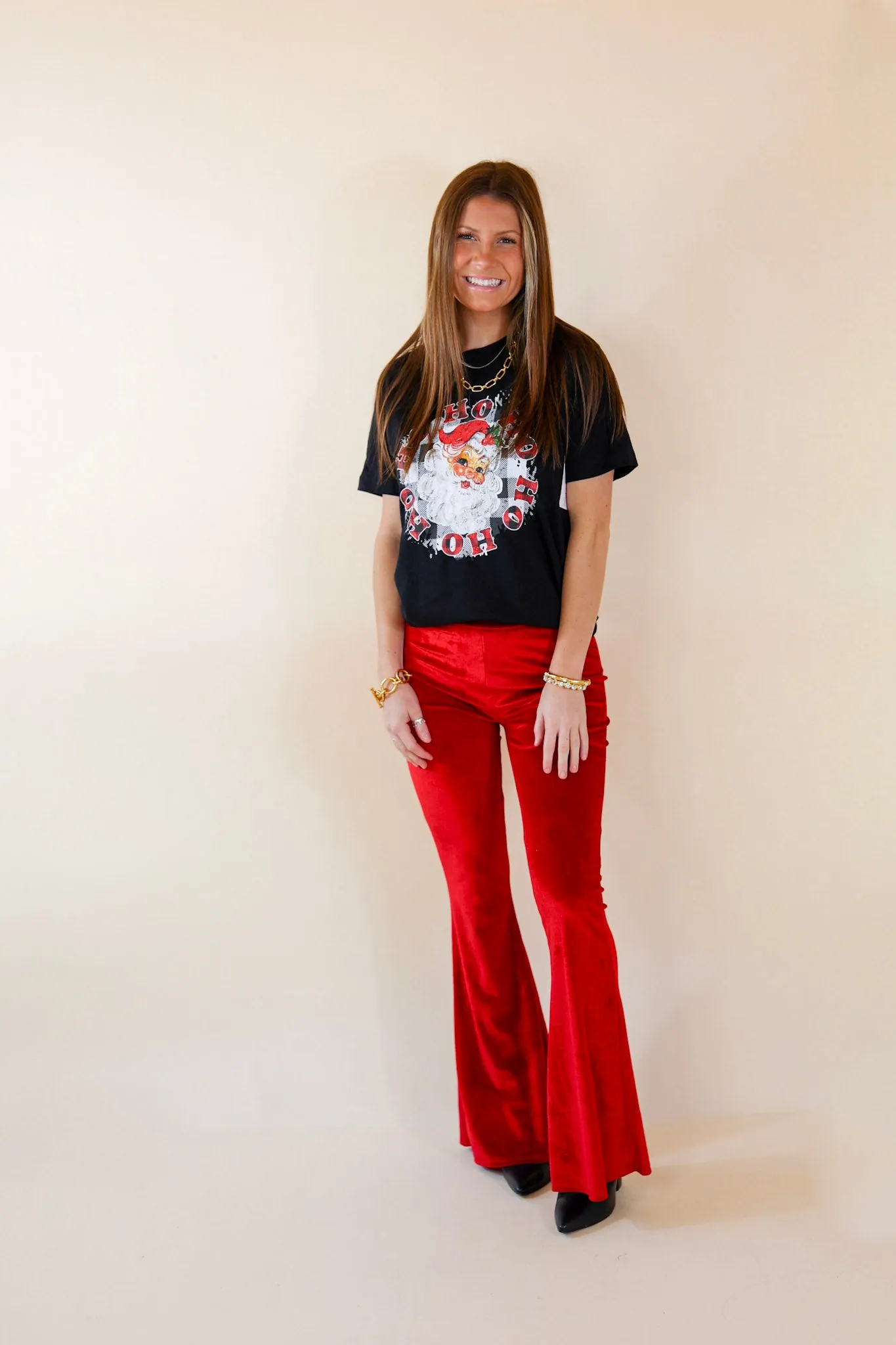 Luxe Standard Velvet Bell Bottom Pants in Red