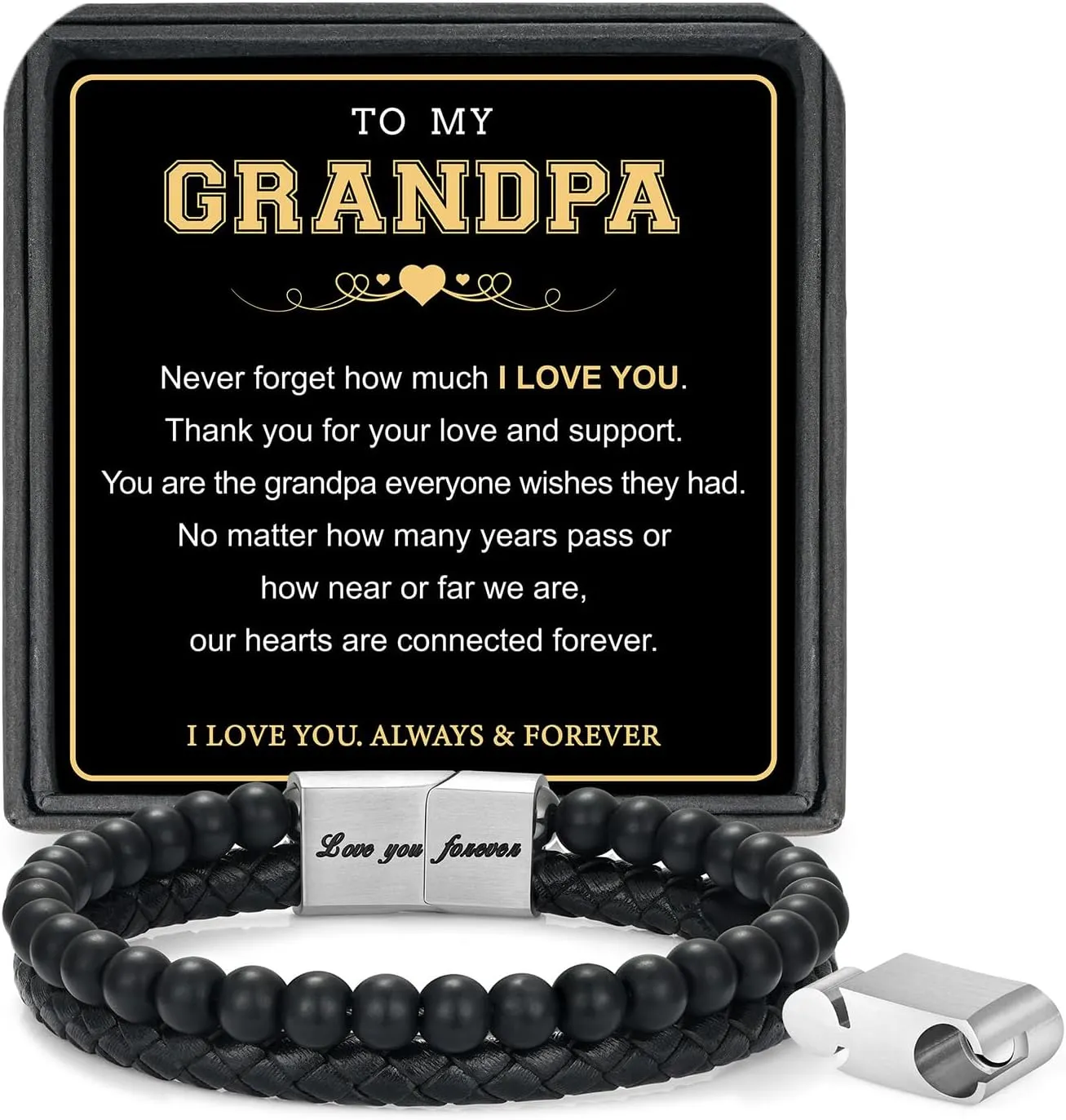 LUXEJEW Fathers Day Gifts for Men - Beaded Leather Bracelets for Men Dad Husband Son Grandpa Boyfriend Grandson Brother Nephew Uncle 6mm Matte Agate Stone Stainless Steel Magnetic Clasp