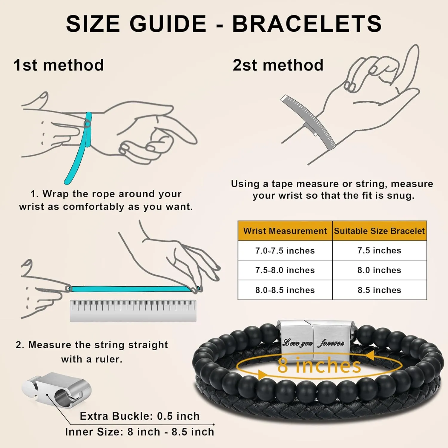 LUXEJEW Fathers Day Gifts for Men - Beaded Leather Bracelets for Men Dad Husband Son Grandpa Boyfriend Grandson Brother Nephew Uncle 6mm Matte Agate Stone Stainless Steel Magnetic Clasp