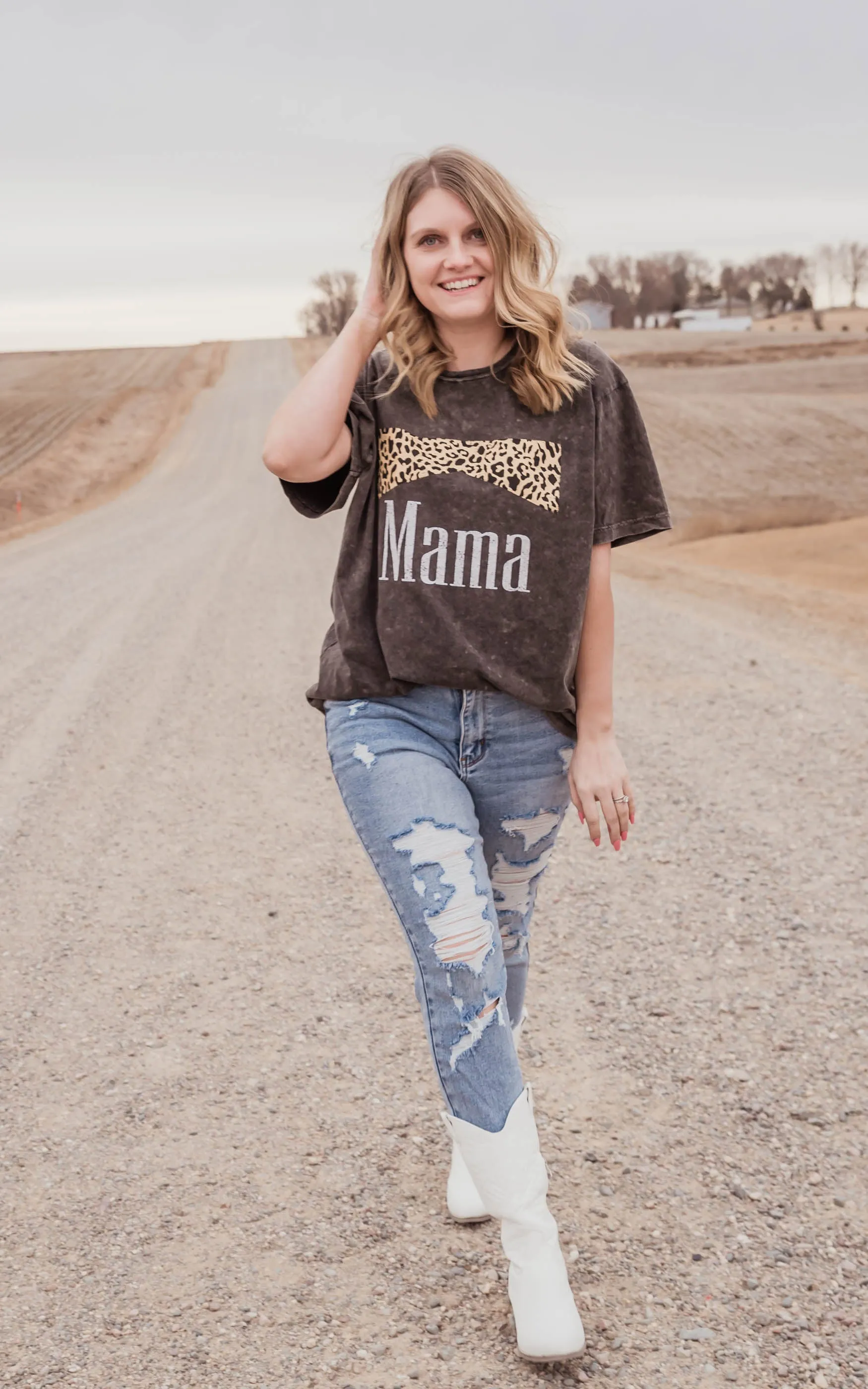MaMa Leopard Vintage Wash T-Shirt - Black