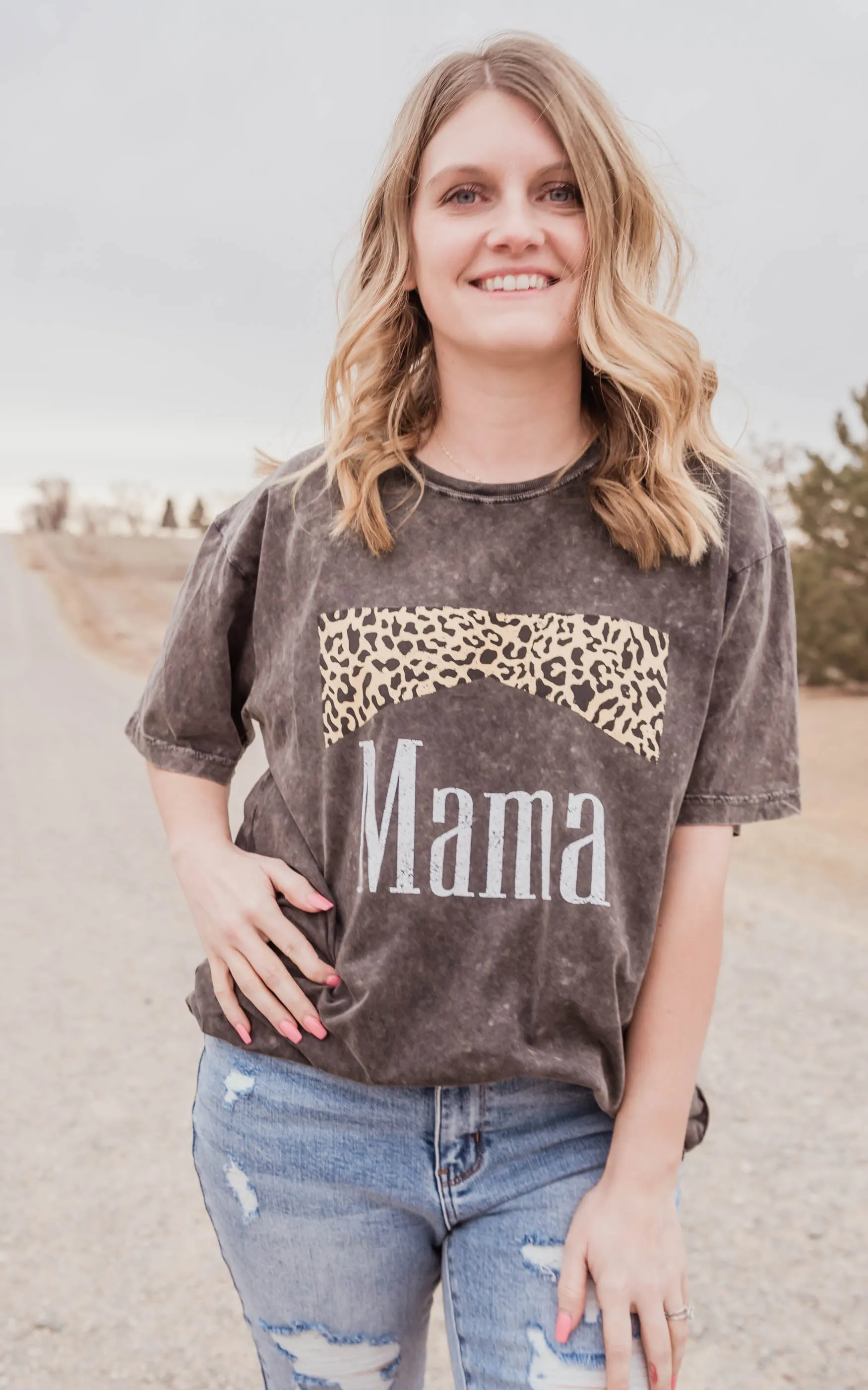 MaMa Leopard Vintage Wash T-Shirt - Black