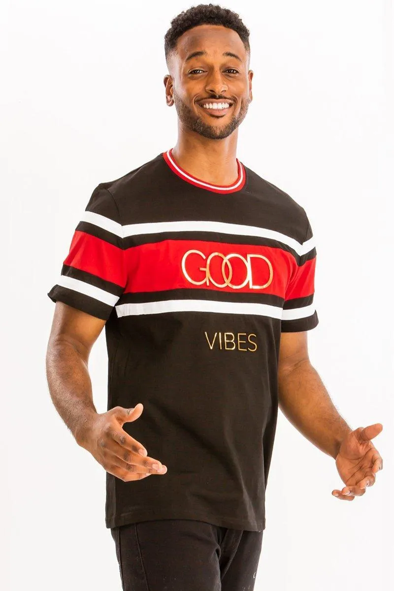 Mens Black Red Good Vibes Tee Shirt