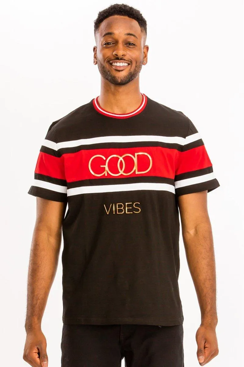 Mens Black Red Good Vibes Tee Shirt