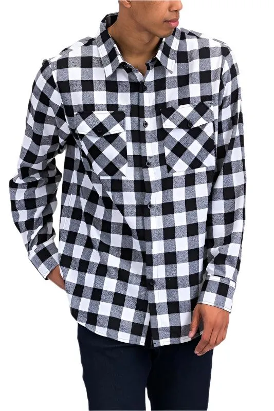 Mens Casual Regular Fit Checker Plaid Flannel Long Sleeve