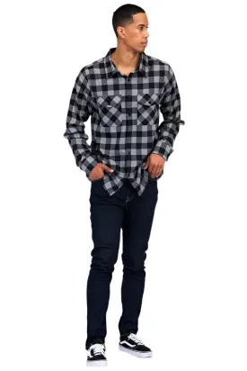 Mens Casual Regular Fit Checker Plaid Flannel Long Sleeve
