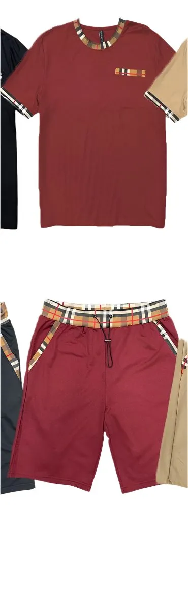 Mens Checkered Tshirt Short Set