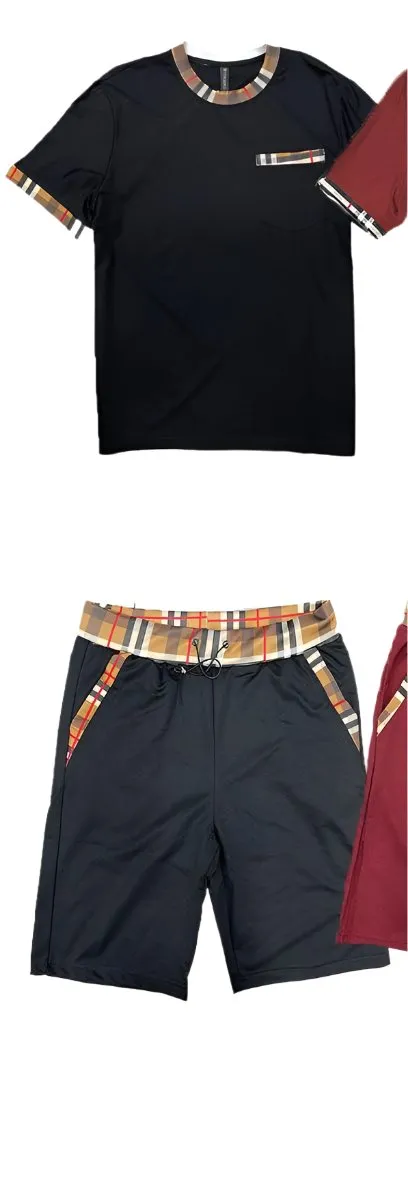 Mens Checkered Tshirt Short Set