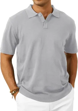 Mens Knit Polo Shirts Short Sleeve Casual Classic Collared Stretchy T-Shirts